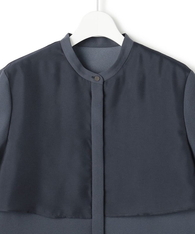 ICB L 【先行予約・WEB限定カラーあり】 FluidBackSatin バンドカラーシャツ ダルブルー