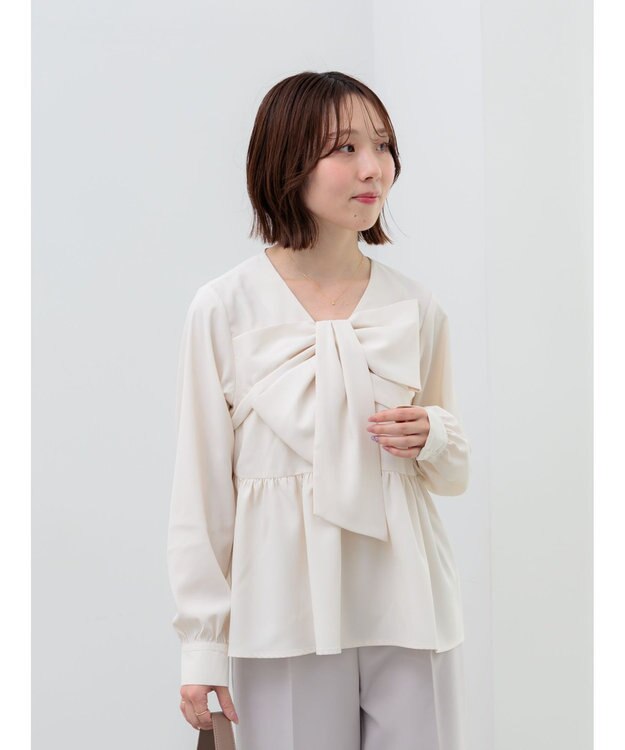 Te chichi リボンディテールペプラムブラウス アイボリー