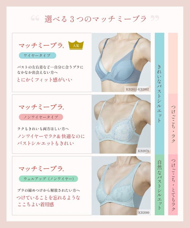 Wing 【マッチミーブラ】　ノンワイヤー　ブラがわたしに合わせてくれる　しめつけない快適な着用感　ウイング／ワコール　KB2070 ターコイズ