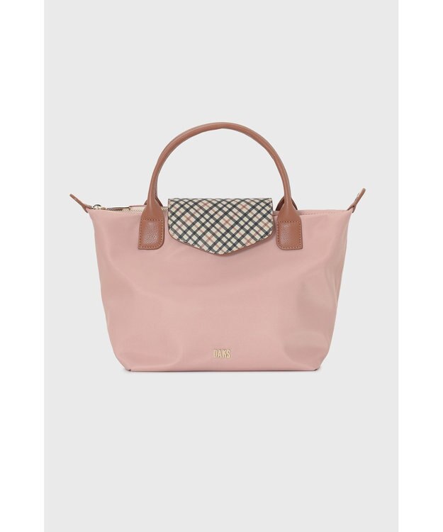 DAKS 【2WAY】ナイロン×牛革 ハウスチェック トートバッグ オールドローズ