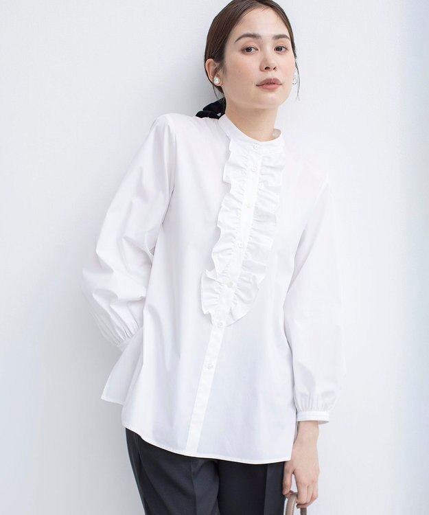 組曲 コンパクトシャーティング フリルブラウス アイボリー系
