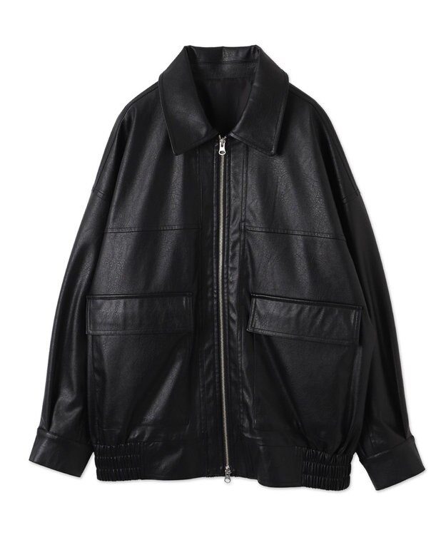 WEGO ヴィンテージライクPUフライトジャケット ブラック