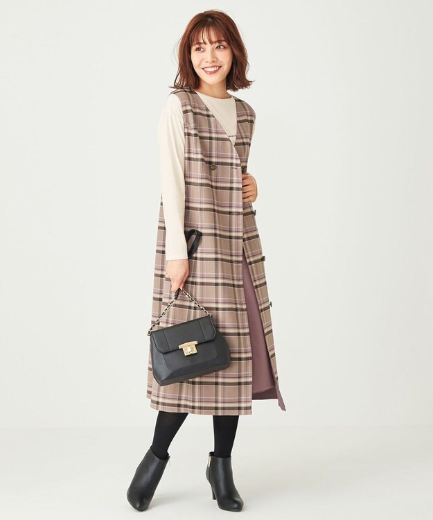 ANY SIS 【美人百花10月号掲載】2WAYリバーシブルラップ スカート ベージュチェック×スモーキーピンク