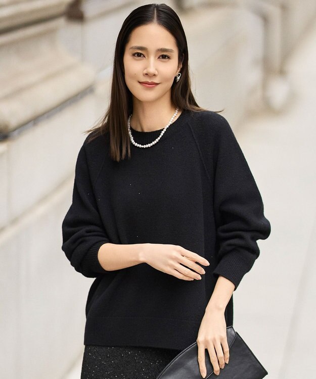 自由区 S 【カタログ掲載】ウールカシミヤブレンドスパンコールラグランスリーブ ニット ブラック