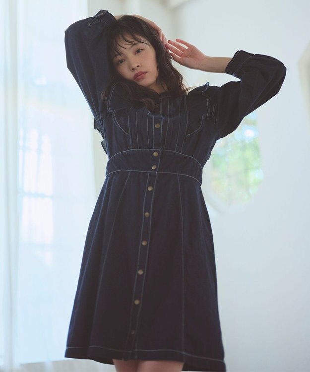 Feroux デニムミディ ワンピース ネイビー系