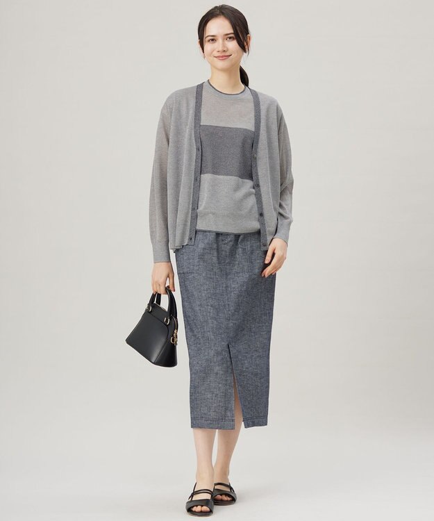 自由区 L 【アンサンブル対応・洗える】ラメシアー カーディガン シルバー×グレー