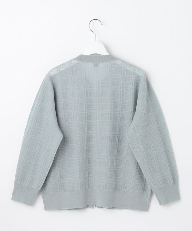 J.PRESS LADIES L 【洗える】SHEER JACQUARD ニット ブルゾン グレイッシュアクア系