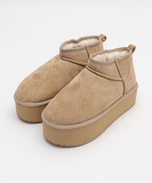 WEGO 【25年秋冬新作/あったかブーツ】厚底ムートンタッチブーツ ライトベージュ