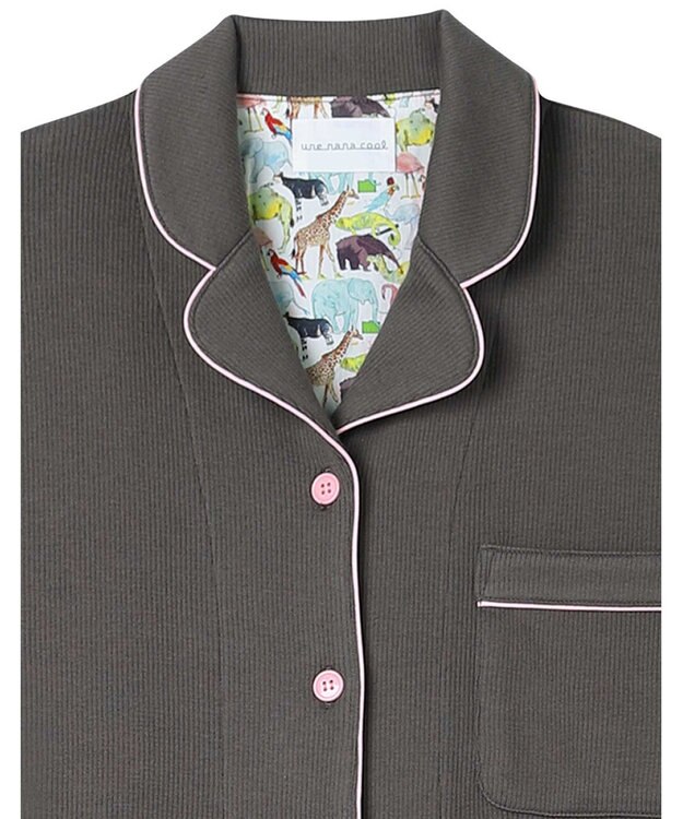 une nana cool 【綿混】ソフトコットンリブ 半袖開襟パジャマ MADE WITH LIBERTY FABRIC アッシュブラウン