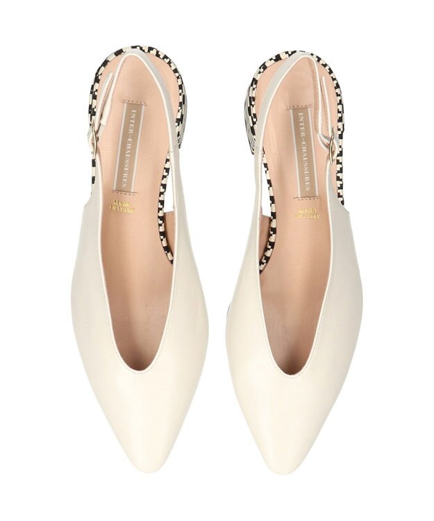 INTER-CHAUSSURES 【INTER-CHAUSSURES】ポインテッドトウVカットバックバンド ホワイトコンビ