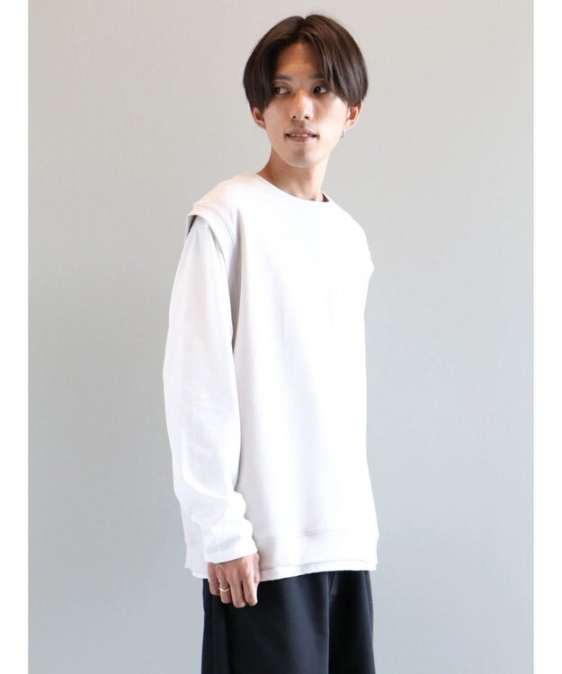 CRAFT STANDARD BOUTIQUE 梨地カットベスト＋Ｌ／Ｓ　ＴＥＥーＳＥＴ Light Gray