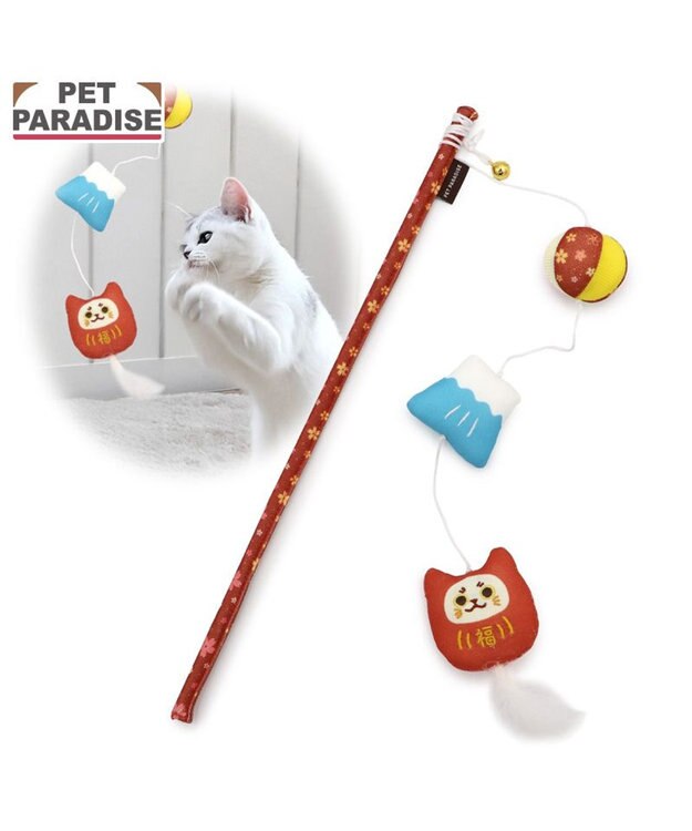 PET PARADISE ペットパラダイス キャット  和だるま 猫じゃらし レッド