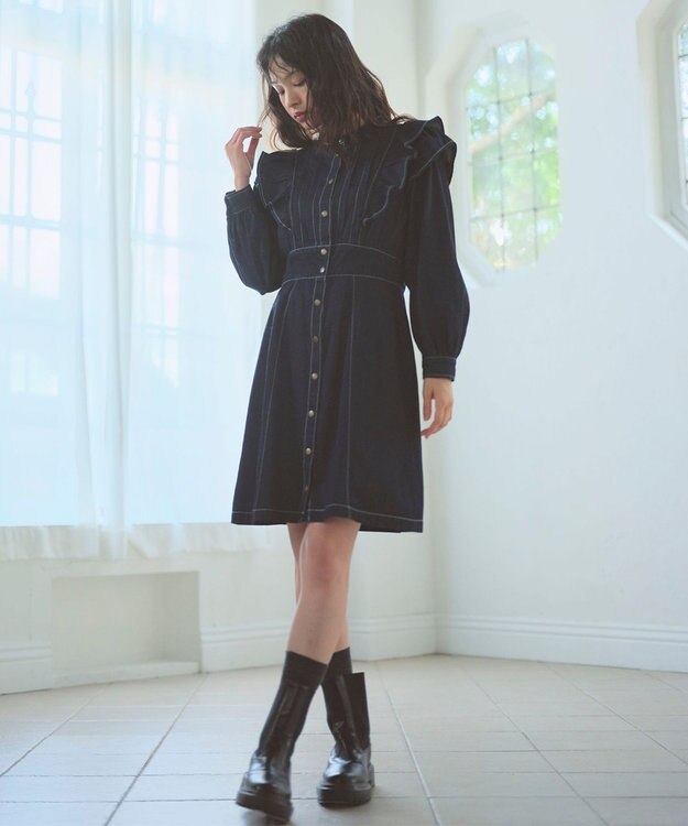 Feroux デニムミディ ワンピース ネイビー系