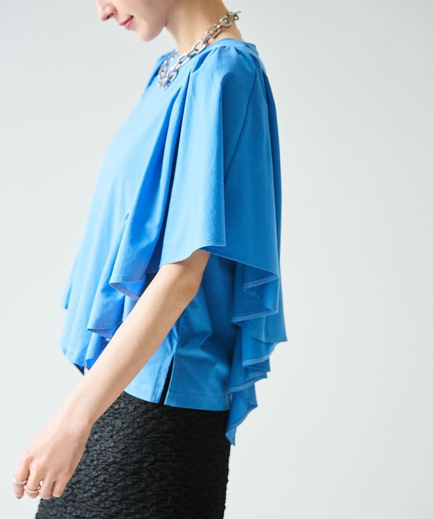 #Newans 【乾燥機可能/接触冷感】ラッフルフリルカットソー ブルー