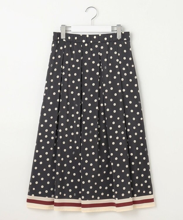 自由区 L 【洗える】ポルカドットプリント スカート アッシュ×アイボリー