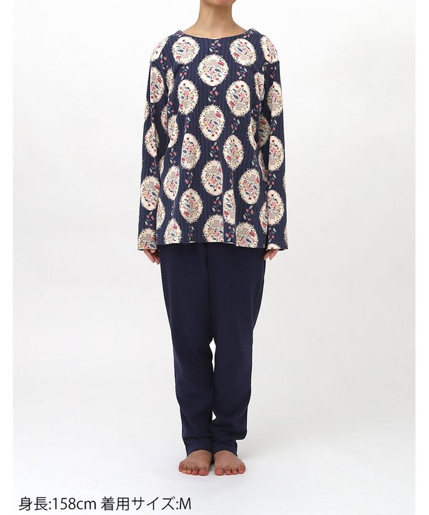 WACOAL ワコール_リラックス＆スリープ パジャマ 長袖 長ズボン 綿100％(本体) スムース素材 上下セット かぶりタイプ ミントン NDW418 /ワコール コン