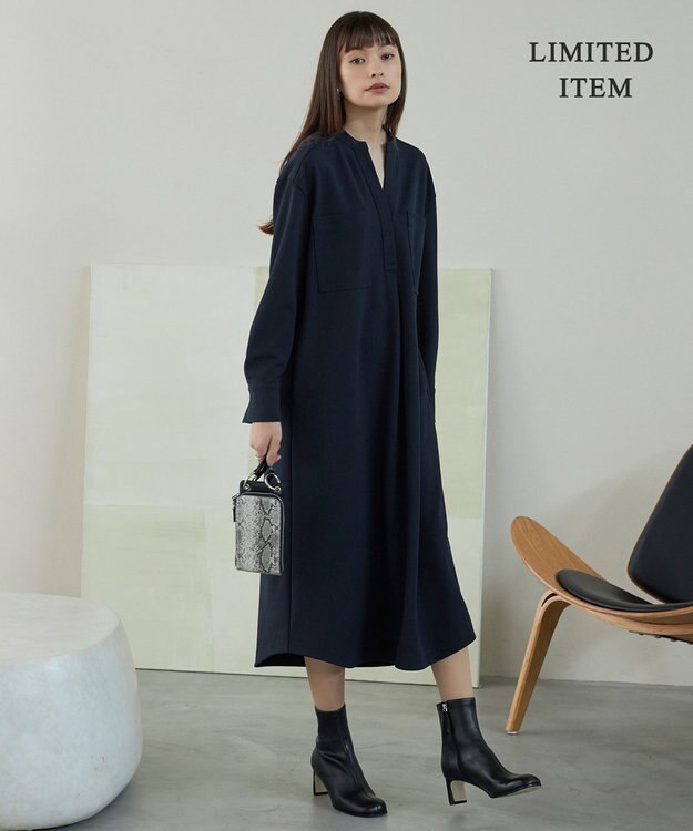 ICB 【WEB限定・洗える】ジョーゼットダブルジャージー ワンピース ネイビー系