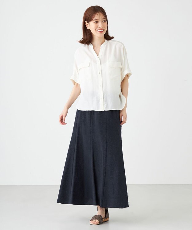 SHARE PARK LADIES 【洗える】ドルマンスリーブサテンシャツ アイボリー系