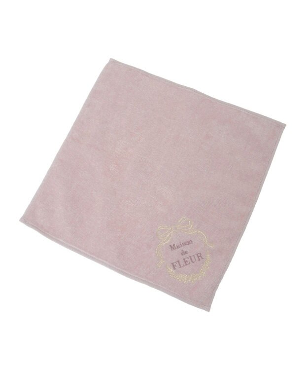 Maison de FLEUR リボンフレーム刺繍タオルハンカチ Pink