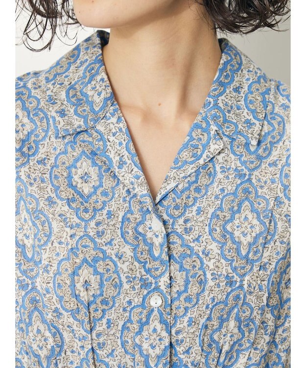 CRAFT STANDARD BOUTIQUE インド綿オープンカラーワンピース Blue