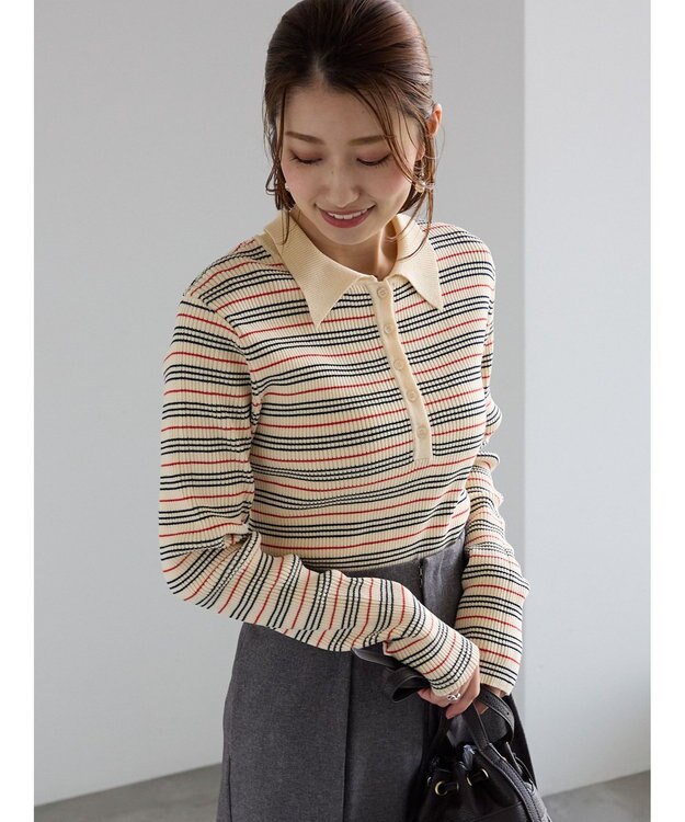 Te chichi パネルパターンアソートリブポロニット ベージュ