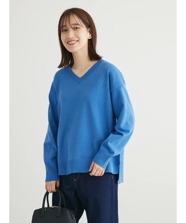 Green Parks もちやわ　Ｖネック前後差プルオーバー Blue