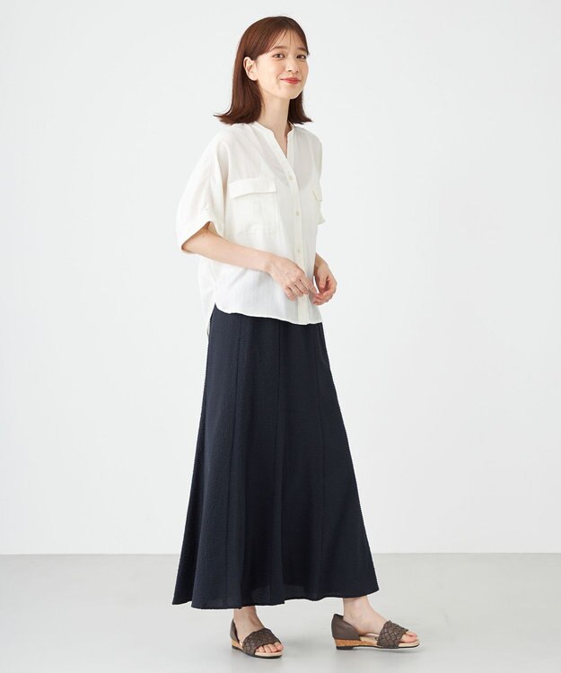 SHARE PARK LADIES 【洗える】ドルマンスリーブサテンシャツ アイボリー系