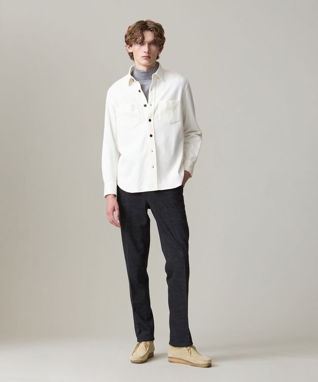 J.PRESS MEN ウールコットン ダブルカバーツイルシャツ アイボリー系