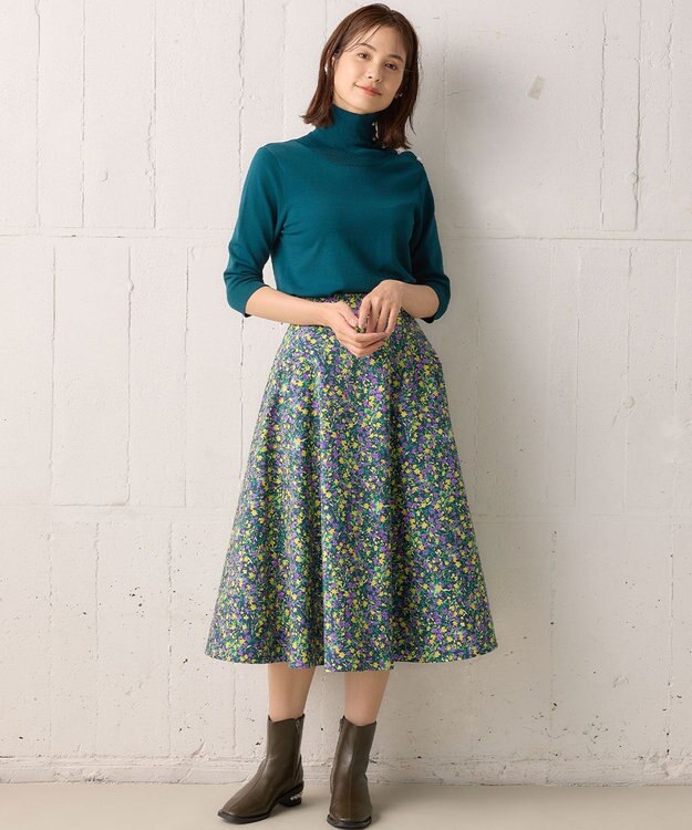 組曲 MINA六分袖タートルネック ニット ダークグリーン系