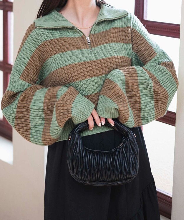 WEGO ハーフジップショートニットプルオーバー 柄2