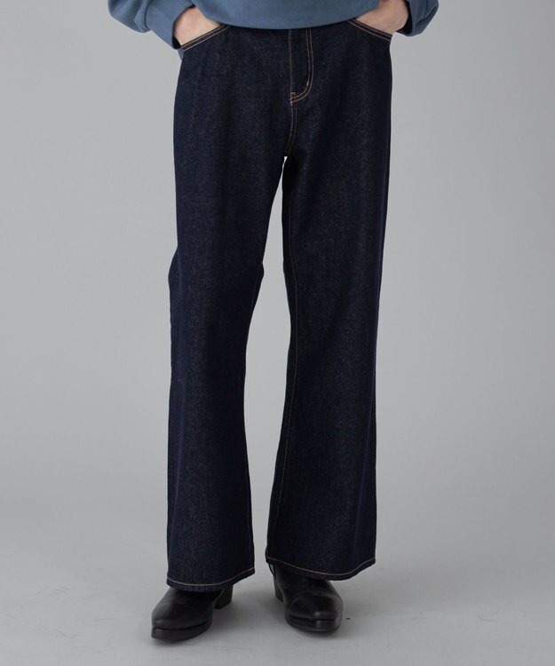 WEGO 【ユニセックス着用ITEM/ウエスト調整可】フレアデニムパンツ デニムインディゴ
