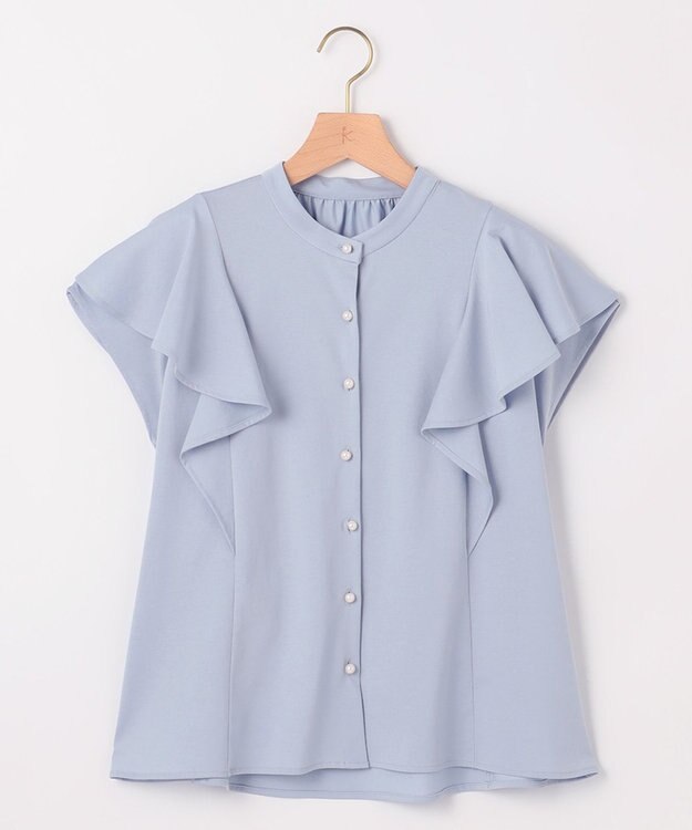 組曲 【UVケア】プレーティング天竺 パールボタンブラウス ベビーブルー系