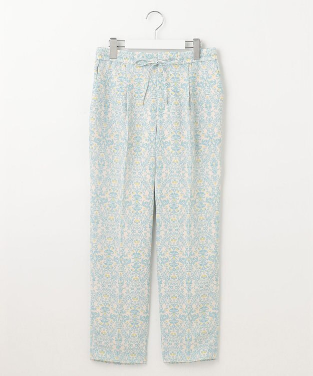 自由区 【洗える】ダマスクフローラルプリントテーパード パンツ ライトブルー