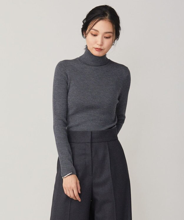 ICB 【洗える】エクストラファインメリノリブ タートルネックニット ミディアムグレー系