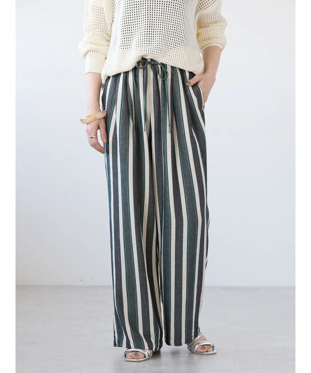 AMERICAN HOLIC 接触冷感リネンブレンドワイドパンツ Stripe