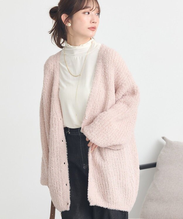 earth music&ecology スパンコールブークレカーディガン Light Pink