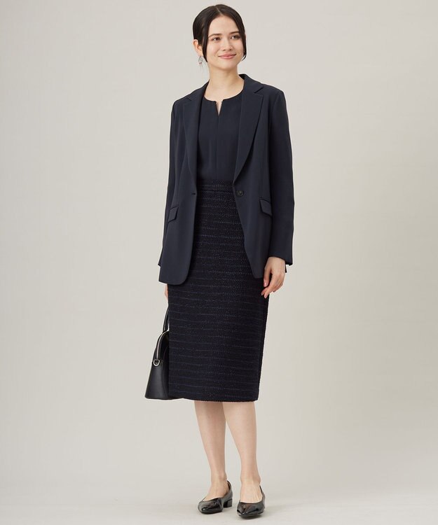 自由区 L 【セットアップ対応・洗える】トリアセダブルクロス ブラウス ネイビー系