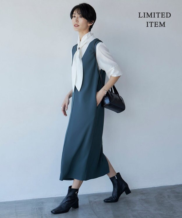 ICB 【WEB限定・洗える】 ライトダブルクロス ジャンパースカート ワンピース ダルブルー系