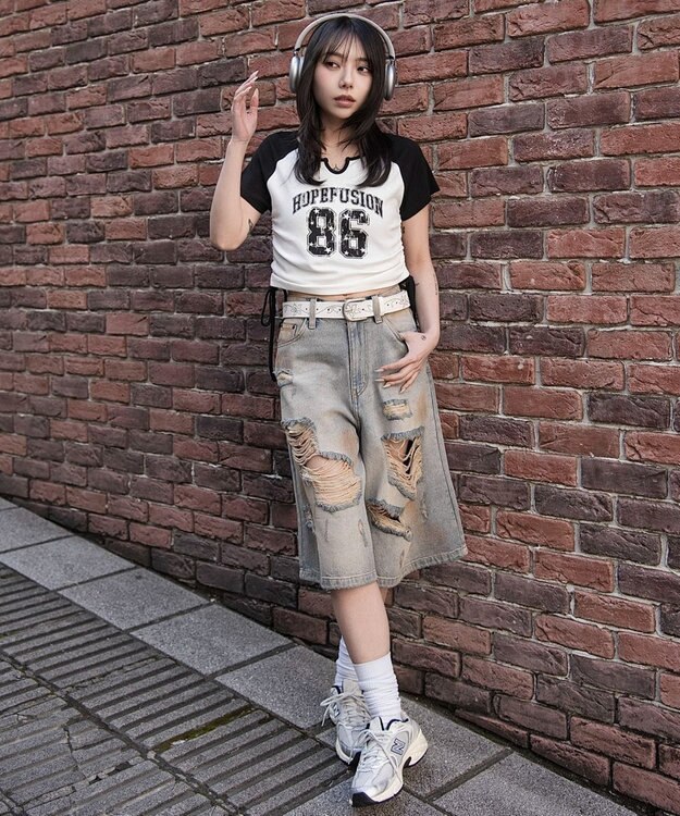 WEGO キーネックサイドレースアップちびT 柄1