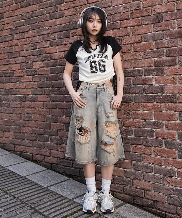 WEGO キーネックサイドレースアップちびT 柄1