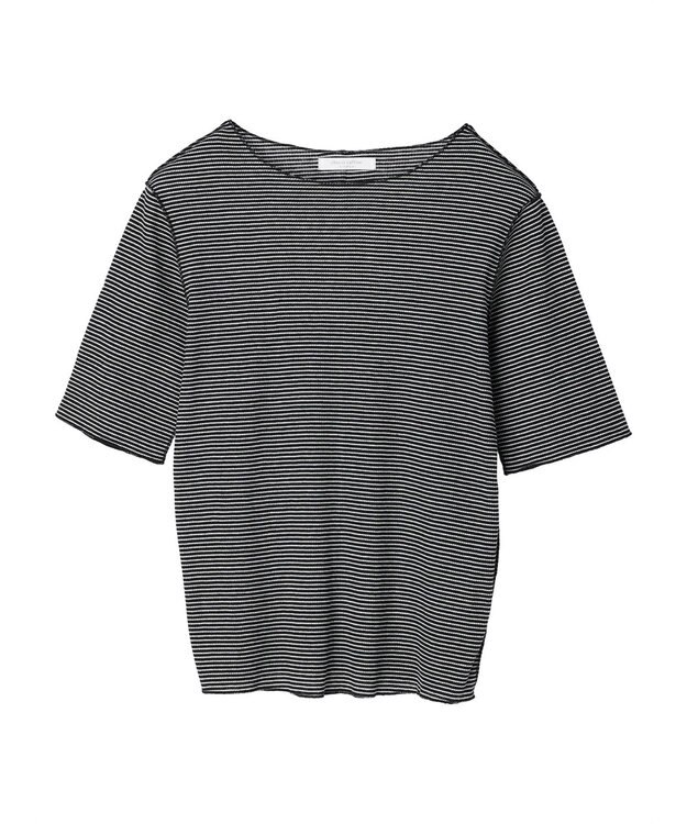 Green Parks メローリブ５分袖ボーダープルオーバー Navy