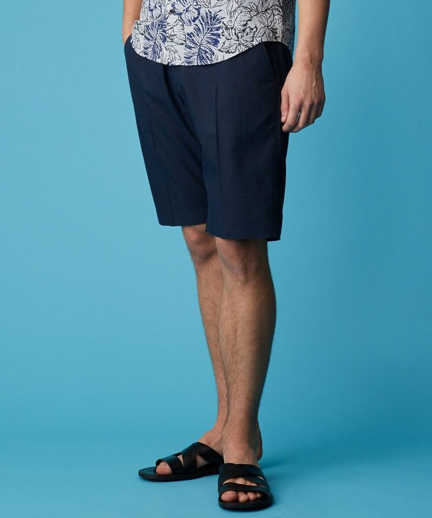 JOSEPH ABBOUD 【ウエストも伸びる/清涼/ストレッチ】ストレッチリネンシャンブレーショートパンツ ネイビー系