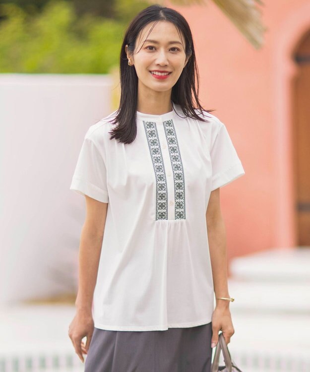 J.PRESS LADIES エンブロイダリージャージー カットソー ホワイト系