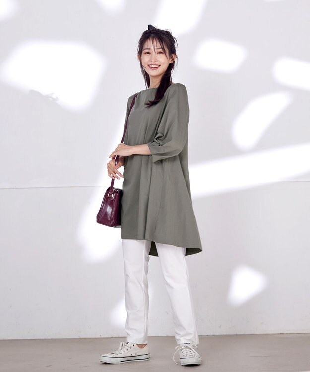 Tiaclasse L 【洗える】大人可愛いバックフレアカットチュニック グレージュ