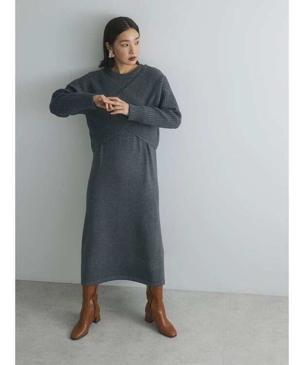 Green Parks armonia. ＳＥＴ２点ニットワンピース Charcoal Gray