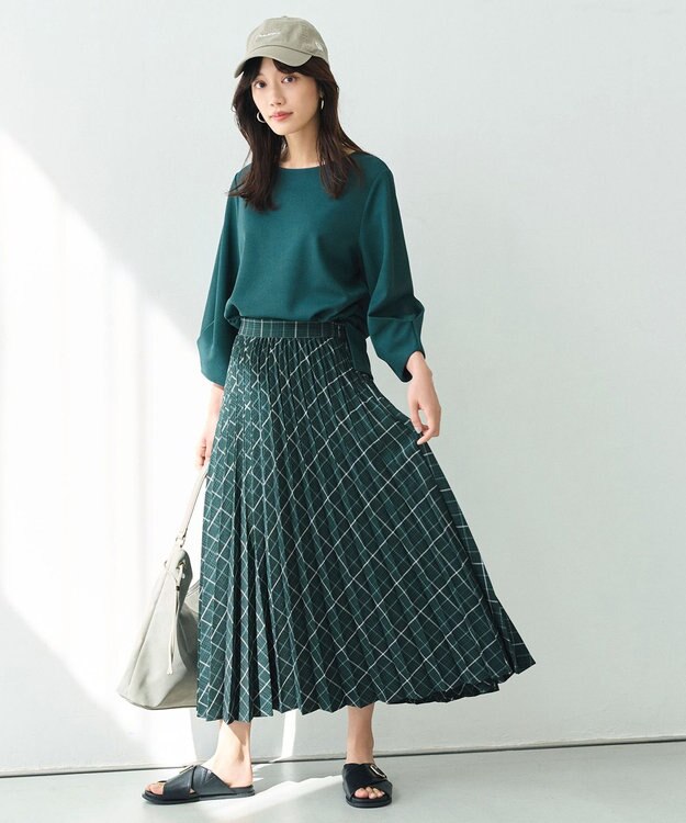 ANY コンフォータブル袖タックブラウス グリーン