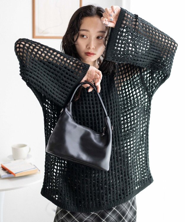 WEGO ビッグメッシュニットプルオーバー ブラック