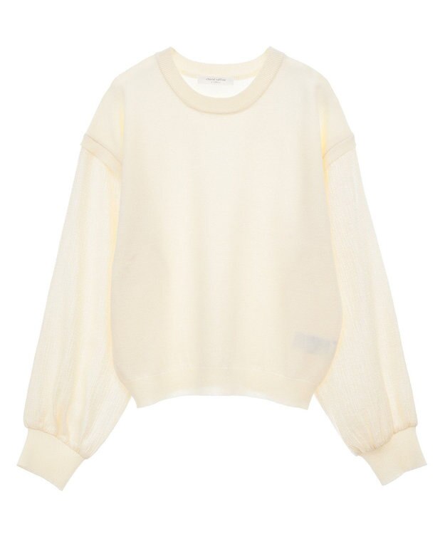 Green Parks 袖光沢ドッキングニットプルオーバー Ecru