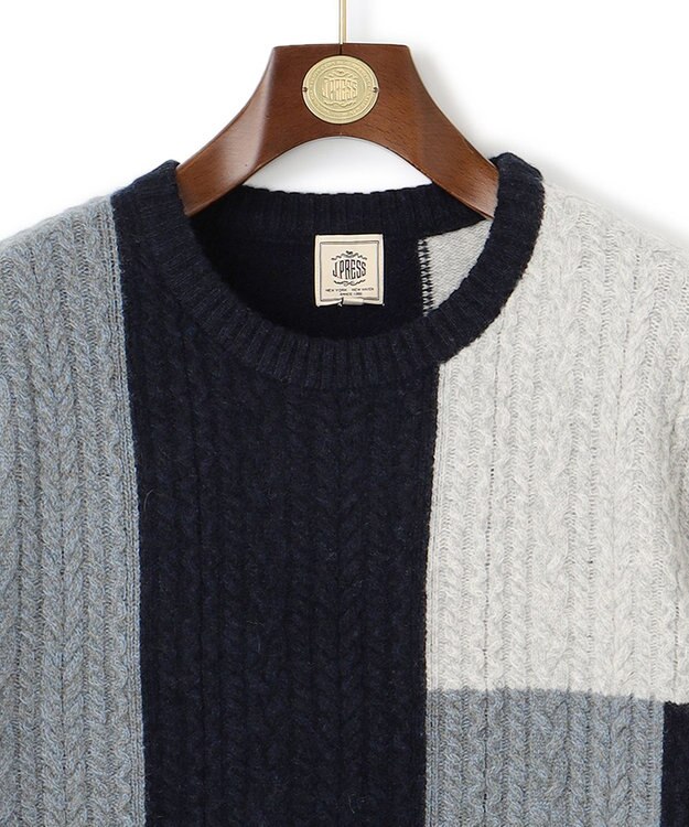 J.PRESS MEN 【Cash Lamb's Wool】クレイジーパターン ケーブルクルーネック ニット ネイビー系3