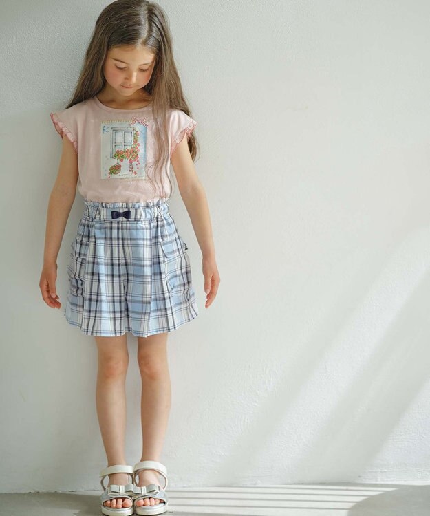 組曲 KIDS 【150-160cm】オーガニックコットンチェック ショートパンツ アイボリー系3